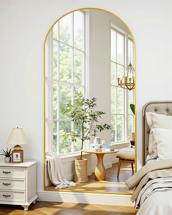 Suidia Full Length Mirror, 76"x34" Floor Standing Mirror Freestanding, Full Body Mirrors with Stand for Bedroom, Hanging Mounted for Living Room Cloakroom, Gold, Arched Style