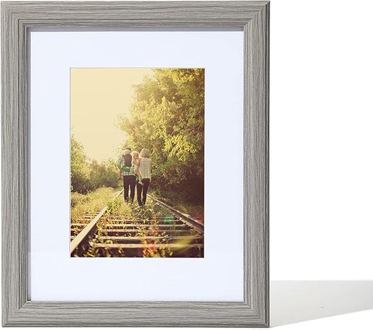 KTKDE 8x10 Gray Picture Frame with Removable Mat for 5x7 Photo, Real Glass for 8 by 10 picture frame, Modern Style Wood Composite Frame,Gray Woodgrain picture frames Table Top or Wall Mount