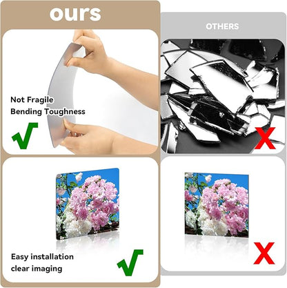 yuntop 2 Pack Self Adhesive Acrylic Mirror, 2MM Flexible Plastic Mirror, Shatterproof PS Frameless Wall Mirror for Bathroom Vanity and Entryway (12 x 12 inch)