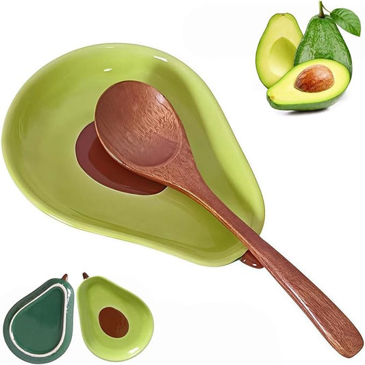 Ceramic Spoon Rest for Stove Top & Kitchen Counter Spoon Holder for Stove & Cooking Spoon Holder for Ladle Cute Coffee Spoon Rest Utensil Rest Spatula Rest, Green Avocado Kitchen Decor & Accessories