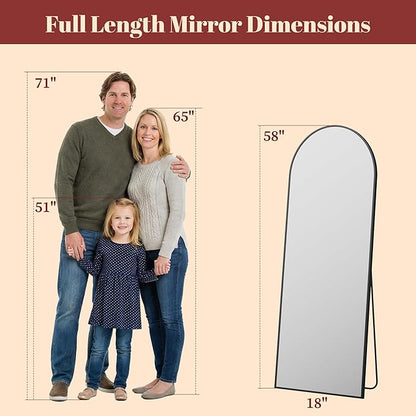 Suidia 58"x18" Arched Full Length Mirror with Stand, Full Body Mirror with Aluminum Frame, Freestanding/Leaning/Wall-Mounted, Floor Mirrors for Bedroom, Living Room, Entryway, Dressing Room, Black