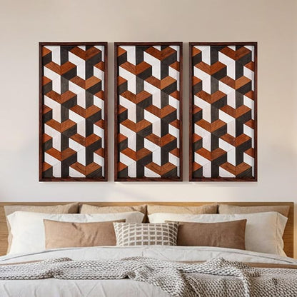 CONSDAN Wood Wall Decor | USA Grown Hardwood, Rustic Wooden Wall Art, Home Decorations for Living Room and Bedroom Aesthetic, Framed and Ready to Hang, Stereoscopic, 36" x 18"