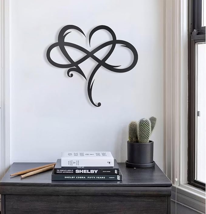 OYEFLY Infinity Heart Metal Wall Decor,Infinity Heart Wall Decor for Room Living,Wedding Decor (Black, style1 14.7 x 13.1in)