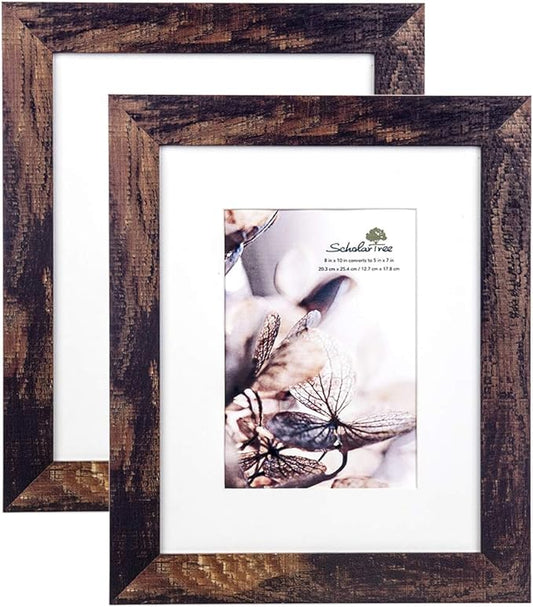 Wooden Brown 8x10 Picture Frame 2 Set in 1 Pack can Display 8x10 picture without mat or 5x7 picture with mat