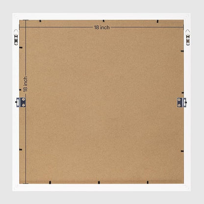 eletecpro 18x18 Picture Frames Set of 9, Classic Gallery Wall Frame Set for 8x8 Photos with Mat or 18x18 without Mat, Storyline Picture Frame for Art Prints, White Poster Frames for Home Decor Wall