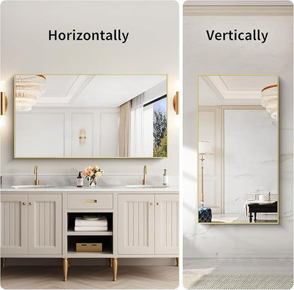 COFENY 30x55In Gold Bathroom Mirror for Wall, Brushed Gold Rectangle Mirrors with Metal Frame, Bathroom Rectangular Mirror Modern Wall Mirror for Bedroom Living Room, Hangs Horizontal or Vertical