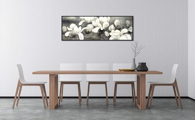 Wieco Art Framed Art Magnolia Flower Modern Canvas Prints Floral Prints Reproduction Pictures Artwork on Stretched and Framed Canvas Wall Art for Home Decoration Wall Decor Black