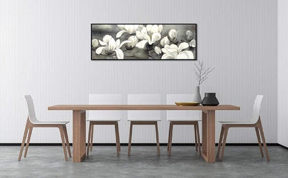 Wieco Art Framed Art Magnolia Flower Modern Canvas Prints Floral Prints Reproduction Pictures Artwork on Stretched and Framed Canvas Wall Art for Home Decoration Wall Decor Black