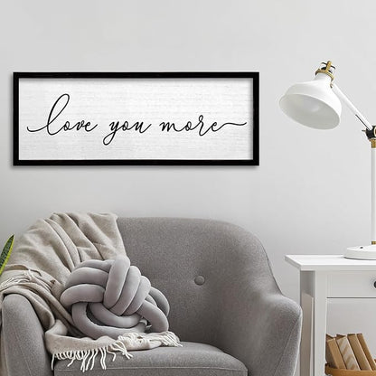 TQianJiang Romantic Bedroom Wall Decor Love You More Sign 24"×10" Above Over Bed Minimalist Modern Heartwarming Quote for Couples Large Wood Framed Wall Hanging Art (Black)