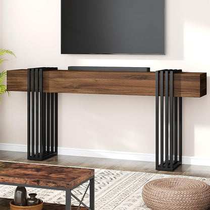 knoworld 71 Inch Long Console Table, Extra Thick Industrial Sofa Table Behind The Couch Rectangular Entryway Table for Entrance Hallway Living Room, Entire top Board & 4-Pipe Legs, Walnut