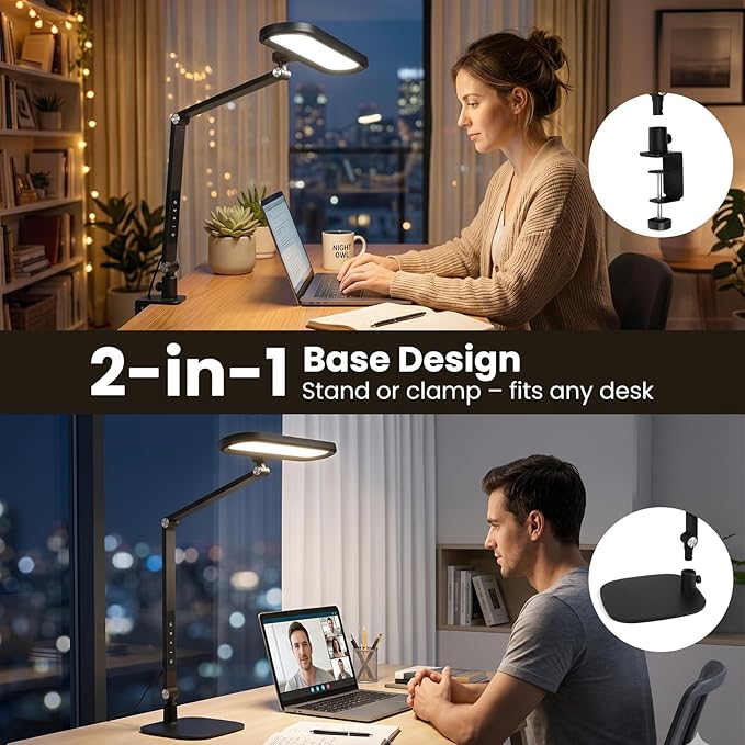 LIONVISON LED Desk Lamp for Home Office: Eye-Caring Clamp & Stand Double Side Desk Light with Remote & Memory - Stepless Dimming & Color Adjustable Table Lamps for Zoom Study Video Conference