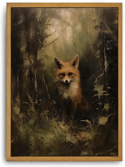 Djmwtb Framed Wall Art Vintage Wall Decor Fox Canvas Art Animal Pictures Wildlife Paintings Forest Prints Huntings Artwork for Bedroom Living Room