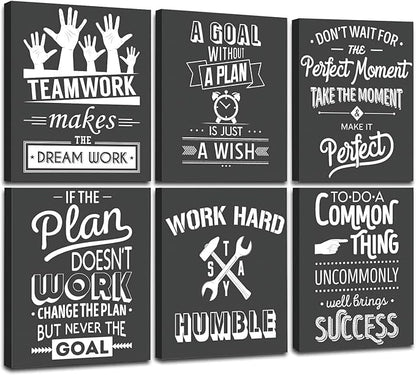 FRAMED Teamwork Wall Art, Black and White Wall Decor - Positive Wall Art, Ready to Hang (Set of 6, 8x10 Inch, Framed)