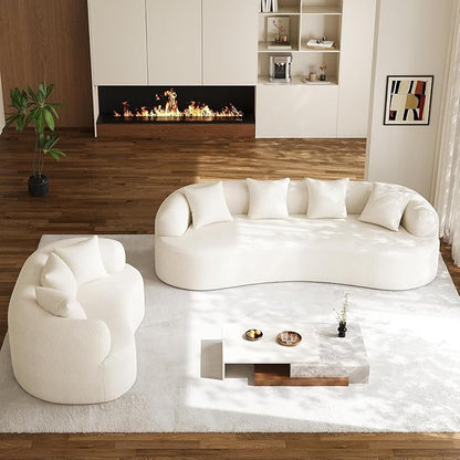 DAMAIFROM 68.5" Loveseat Sofa for Living Room, Modern Luxury Plush Chenille Extra Deep Seat Curved Cloud Floor Couch with 3 Throw Pillows for Small Spaces, No Assembly Needed, Cream White