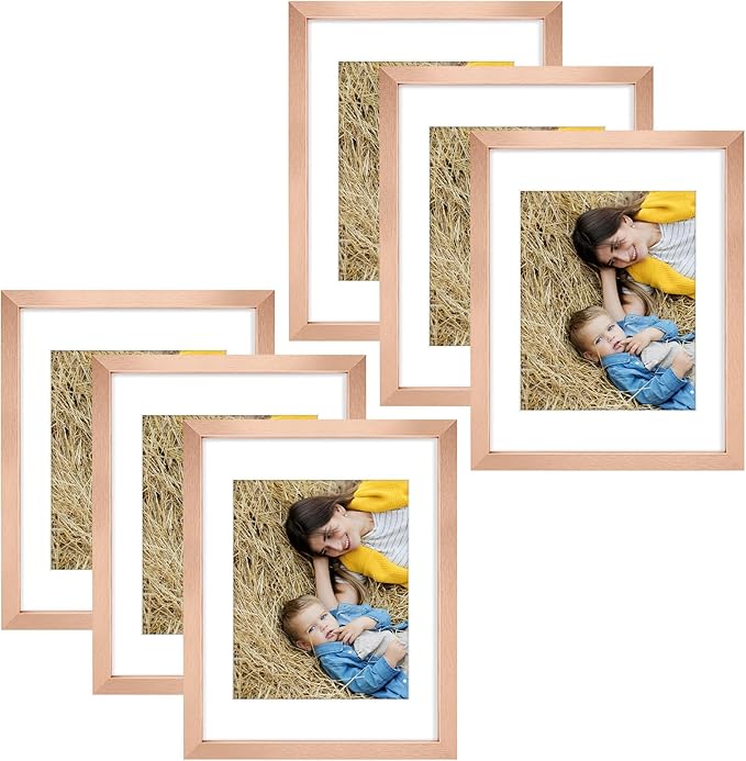 Golden State Art, 11x14 Picture Frame Set of 6 - Matted to 8x10 Photo - Engineered Wood Gallery Frame Set - Wall Mounting (Rose Gold,6 Pack)