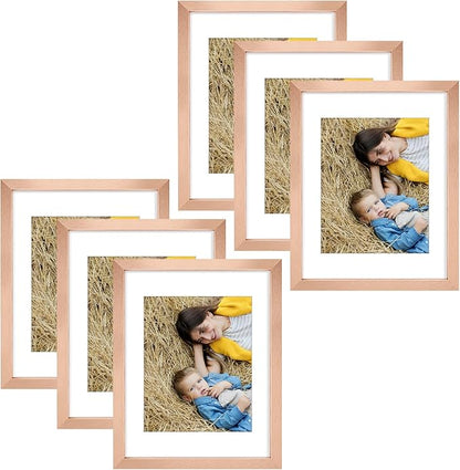 Golden State Art, 11x14 Picture Frame Set of 6 - Matted to 8x10 Photo - Engineered Wood Gallery Frame Set - Wall Mounting (Rose Gold,6 Pack)