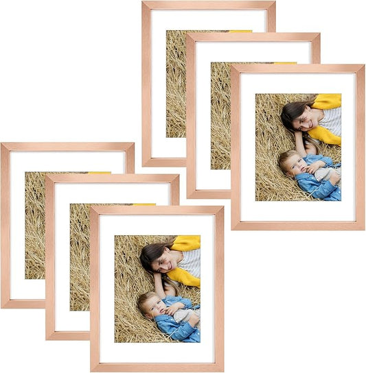 Golden State Art, 11x14 Picture Frame Set of 6 - Matted to 8x10 Photo - Engineered Wood Gallery Frame Set - Wall Mounting (Rose Gold,6 Pack)