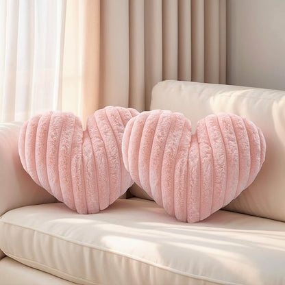 16 Inch Heart Pillow Cute Soft Decorative Throw Pillows, Heart Shaped Fluffy Faux Fur Pillows Cushions for Couch Sofa Bed Bedroom Room Home Decor Aesthetic (2, Pink, Medium-16 x13)