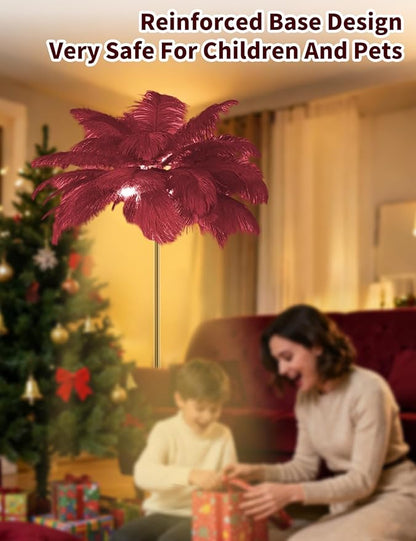 Feather Floor Lamp,Fluffy Ostrich Feather Floor Lamp for Bedroom,3 Color Temperatures Led Corner Modern Floor Lamps for Living Room Christmas Home Decor House Warming Gifts,63″ Height (Wine Red)