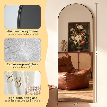 Simple Deluxe Arched Full Length Mirror, 71"x26"Large Floor Mirrors, for Wall Door Bedroom Bathroom Living Room (Black)