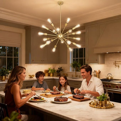 18 Light Gold Sputnik Chandeliers for Dining Room Light Fixture | Modern Farmhouse Chandeliers Over Table Hanging Lighting for Living Dining Room, Kitchen Island, Entryway, Foyer