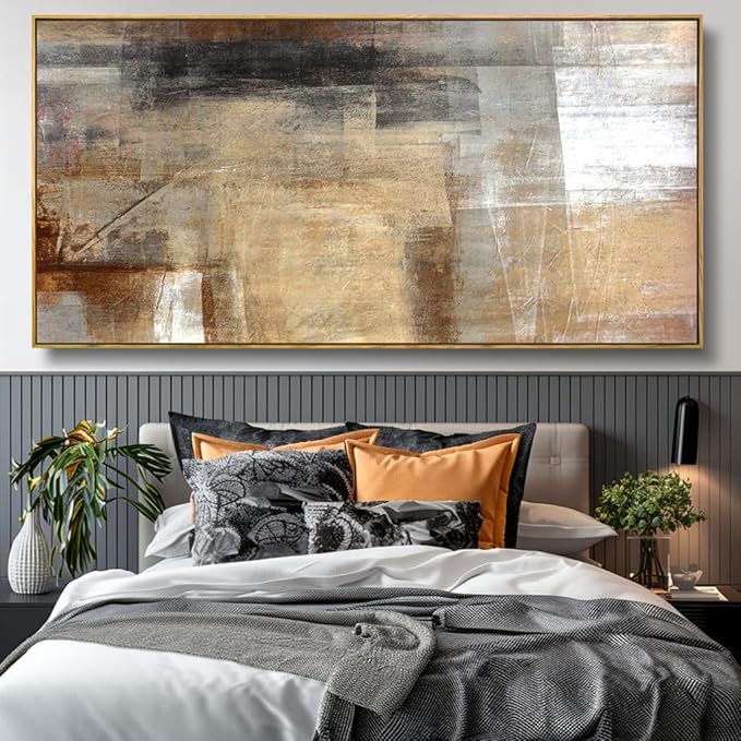 Wall Art Abstract Wall Decor Yellow Black Ink Canvas Painting Modern Artwork for Living Room Bedroom Dining Room Home Office Decor 20"x40" with Framed