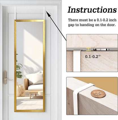 whitebeach 48" x 16" Over The Door Full Length Mirror Hanging Door Mirror Wall Mirror Hanging Dress Bedroom Gold