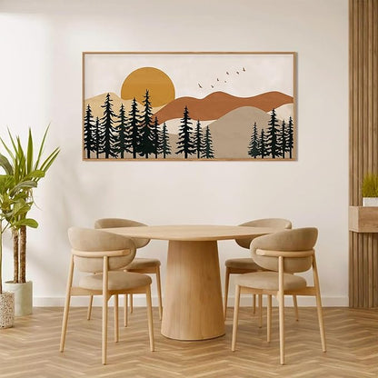 Large Boho Mountain Framed Canvas Wall Art Set,Nature Forest Pine Tree Wall Decor,Modern Mid Century Sunset Landscape Artwork for Living Room,Bedroom-20 x40