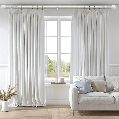 QDWIS White Curtain Rods for Windows 28 to 48 Inch,1'' Diameter Drapery Rods with Leaf Pattern Finials,Boho Adjustable Heavy Duty Curtain Rods Set,18-60'',Antique White