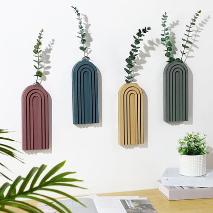 Ziliny 4 Pack Wood Wall Planter Indoor Wall Decor Plant Holders Boho Hanging Planter Vases for Modern Farmhouse Living Room Bedroom Rainbow Decor (Morandi Color)