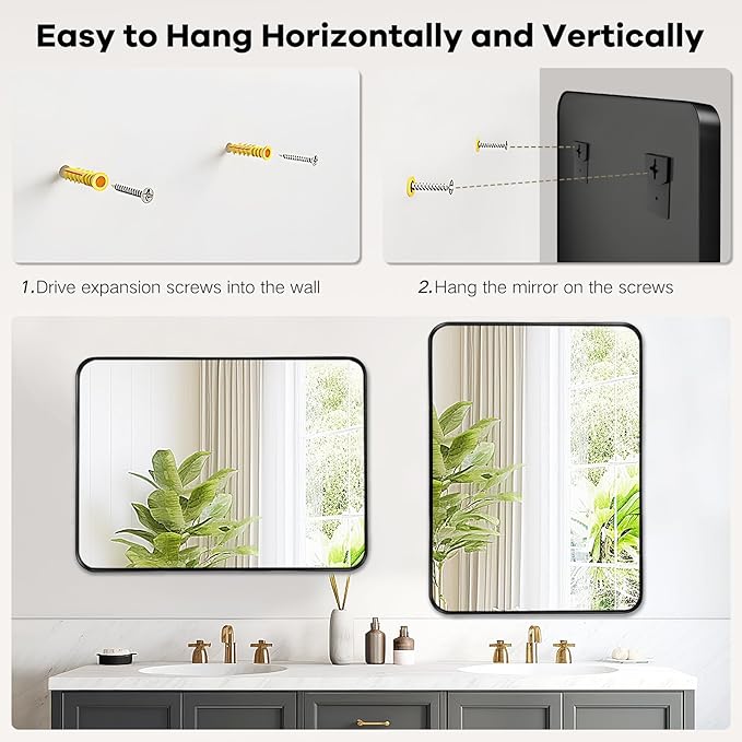 Black Mirror for Bathroom Wall - 40x30 Inch Large Reactangular Metal Framed Mirror Over Sink, Matte Frame Big Rectangle Mirror Vanity for Restroom, Entryway, Living Room, Fireplace