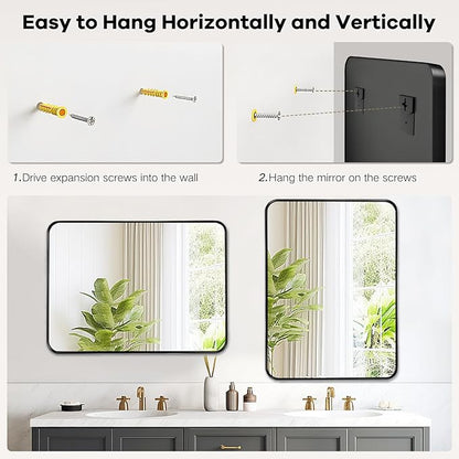 Black Mirror for Bathroom Wall - 40x30 Inch Large Reactangular Metal Framed Mirror Over Sink, Matte Frame Big Rectangle Mirror Vanity for Restroom, Entryway, Living Room, Fireplace