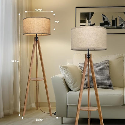 EOEYYOYB Floor Lamps for Living Room, Modern Standing Lamp with Shelf, 3 Color Temperature Led Bulb Tall Lamps with Foot Switch for Bedroom and Office, Burlywood
