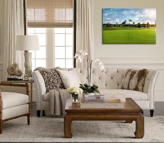 chenchenArt Golf Course Wall Art for Office Golf Course Picture Poster Wall Decor for Living Room Bedroom Gym Room Home Decorations Golf Artwork Canvas Prints Framed Ready to Hang(18''H x 24''W)