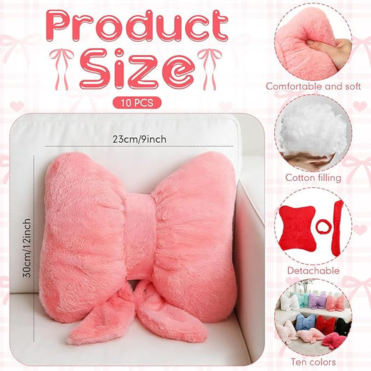 10 Pcs Pink Bow Pillows Bulk, 10 Colors 12 x 9 Inch Soft Bow Pillows Decorative for Bed Aesthetic Throw Pillow Small Coquette Bow-shaped Plush Pillow for Couch Chair Sofa Room Home Car Decor Gifts