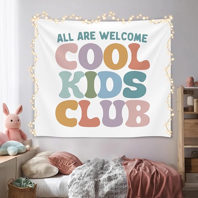 Kids Room Wall Tapestry, All Are Welcome Cool Kids Club Wall Tapestry Backdrop,Colorful Wall Hanging Decor, Inspirational Classroom Banner for Toddler Room, Playroom, Nursery (Colorful-Cool kids)