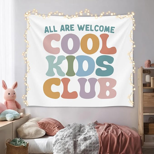Kids Room Wall Tapestry, All Are Welcome Cool Kids Club Wall Tapestry Backdrop,Colorful Wall Hanging Decor, Inspirational Classroom Banner for Toddler Room, Playroom, Nursery (Colorful-Cool kids)