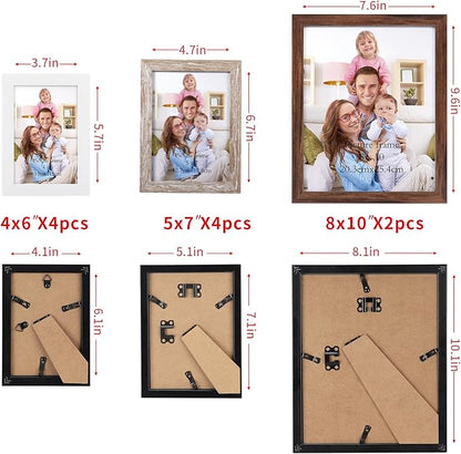 Giftgarden 4 Colors Picture Frames for Multiple Sizes Photos, Four 4x6, Four 5x7, Two 8x10, Assorted Gallery Frame Collage for Wall or Tabletop, Set of 10