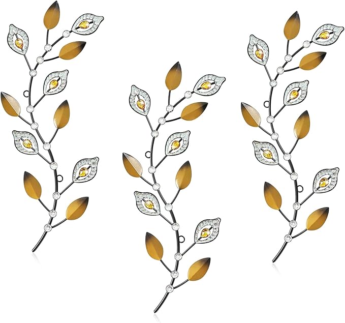 Cityelf 3 Set Crystal Leaf Wall Art Sculpture Iron Tree Leaves Branch Hanging Wall Décor Jeweled Bling Home Deor Acrylic Diamond Accent …