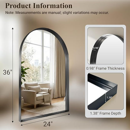 Arch Mirror for Bathroom Sink, 24"x36" Black Frame Mirror for Wall Mounted, Bathroom Mirror with HD Tempered Glass, for Living Room, Bedroom, Entry Way, Vanity