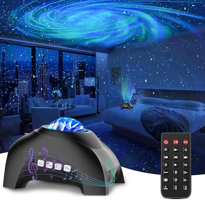 Star Projector, Northern Galaxy Aurora Lights Projector with 33 Light Effects Bluetooth Speaker & White Noise, Remote Control Night Light for Bedroom, Room Decor, Gift for Kids Adults (Jet Black)