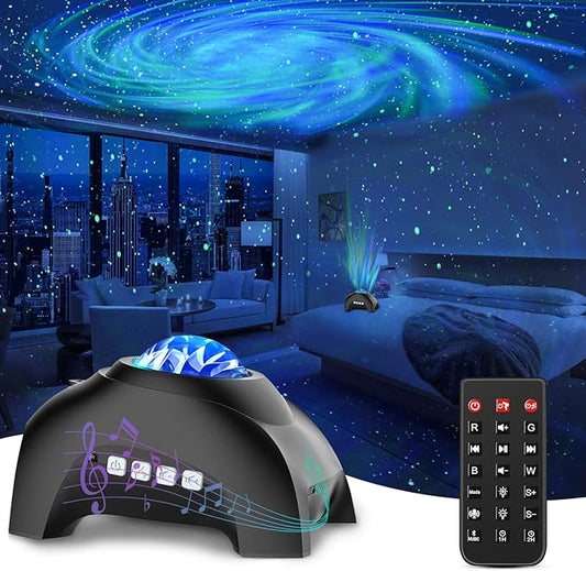 Star Projector, Northern Galaxy Aurora Lights Projector with 33 Light Effects Bluetooth Speaker & White Noise, Remote Control Night Light for Bedroom, Room Decor, Gift for Kids Adults (Jet Black)
