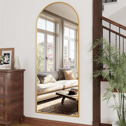 Rowjut Floor Full Length Mirror, Arched Mirrors Full Length 81"x41" Freestanding Large/with Aluminum Frame & Wall Mounted & Hanging or Leaning & Full Body Mirror for Bedroom, (Gold)