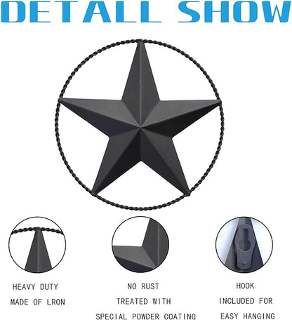 JoyEvy 6.5" Black Metal Barn Star Wall Décor - Wall Art for Farmhouse, Western, Rustic Homes - Outside or Inside of House Decorations