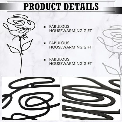 Ferraycle 3 Set of Metal Flower Wall Decor 9.84 x 5.91 Inch Mother's Day Metal Wall Ornament Art Black Minimalist Wire Signs for Bedroom Patio Balcony Bathroom Office Restaurant Shop Presents Gifts