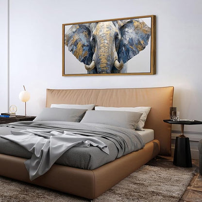 Elephant Animal Wall Art Bedroom Wall Decor African Wildlife Picture Canvas Wooden Framed Abstract Golden Painting Animals Portrait Poster Prints Artwork for Kitchen Living Room Home Decoration 30x57.8"