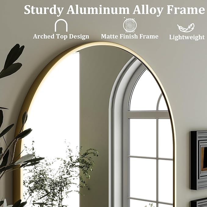 HARRITPURE Arched Wall Mirror – 26"x38" Arch Bathroom Mirror Metal Frame Vanity Mirror for Bedroom, Entryway Dresser Decor, Gold