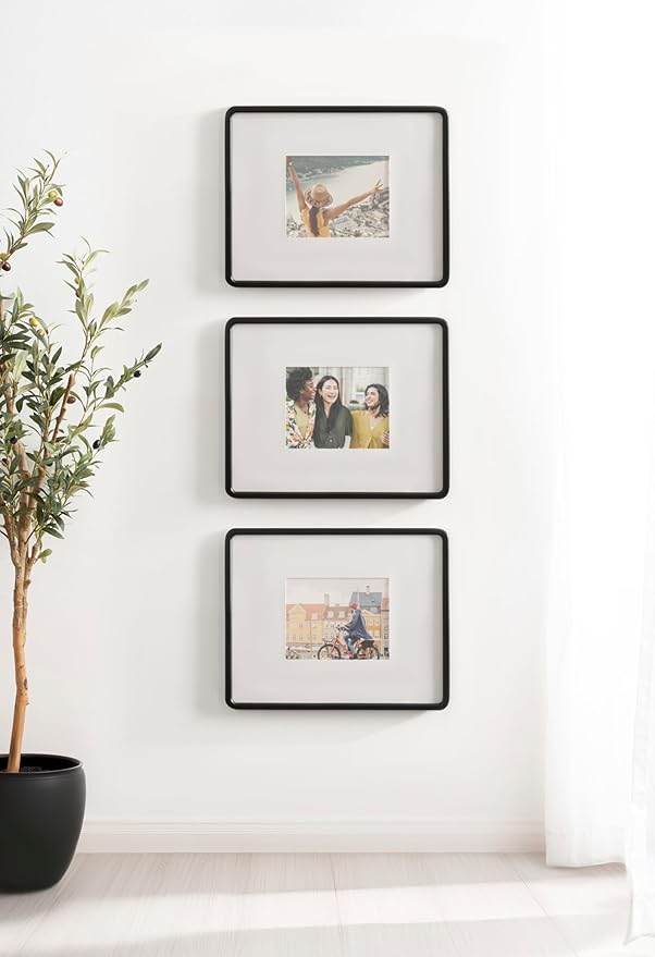Kate and Laurel Inglewood Modern Wall Picture Frame Set of 3; 16x20 matted to 8x10; Black; Three-Piece Frame Set for Gallery Wall Accent Set in Living Room Decor