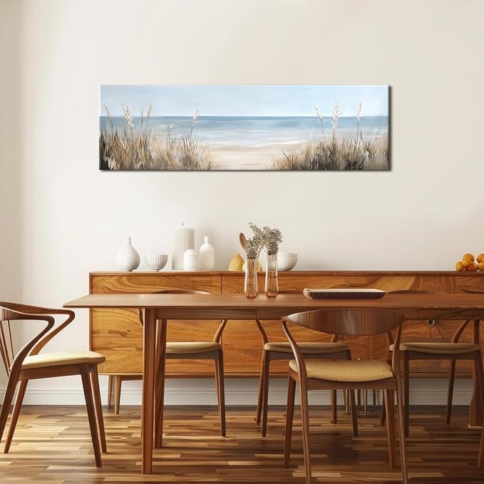 Large Abstract Ocean Wall Art Beach Picture Coastal Room Decor Seaside Landscape Wall Decor Nautical Canvas Prints Poster Seascape Painting for Living Room Bathroom Vintage Nature Sea Artwork Decorations 14x48"