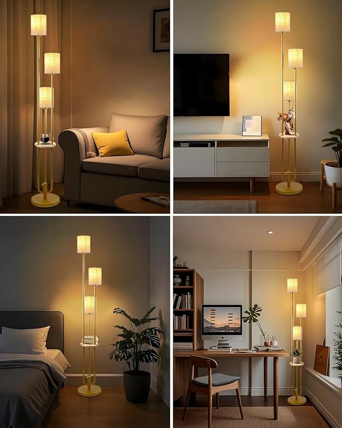 Gold Floor Lamp Dimmable 64IN Tall Standing Lamps with Soft Warm White Eye Care 3000K G9 Bulbs, Mid Century Modern Floor Lamp with 5Lbs Heavy Base for Livng Room Bedroom